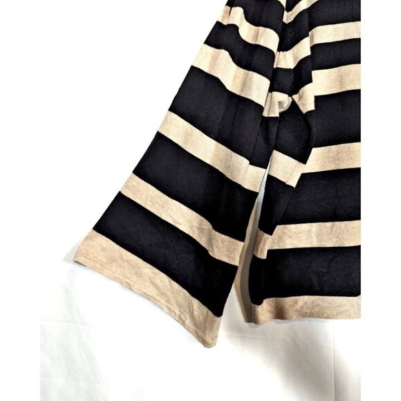 Boston Proper Size L Black Cream Cold Shoulder Stripe Trumpet Sleeve Tie Sweater - Picture 3 of 7